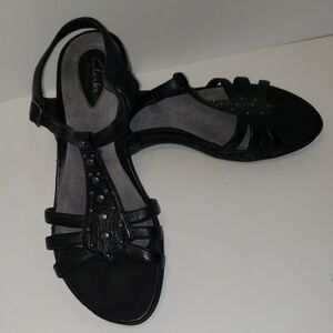 Clarks Black Studded Sandals Womens Size 10N